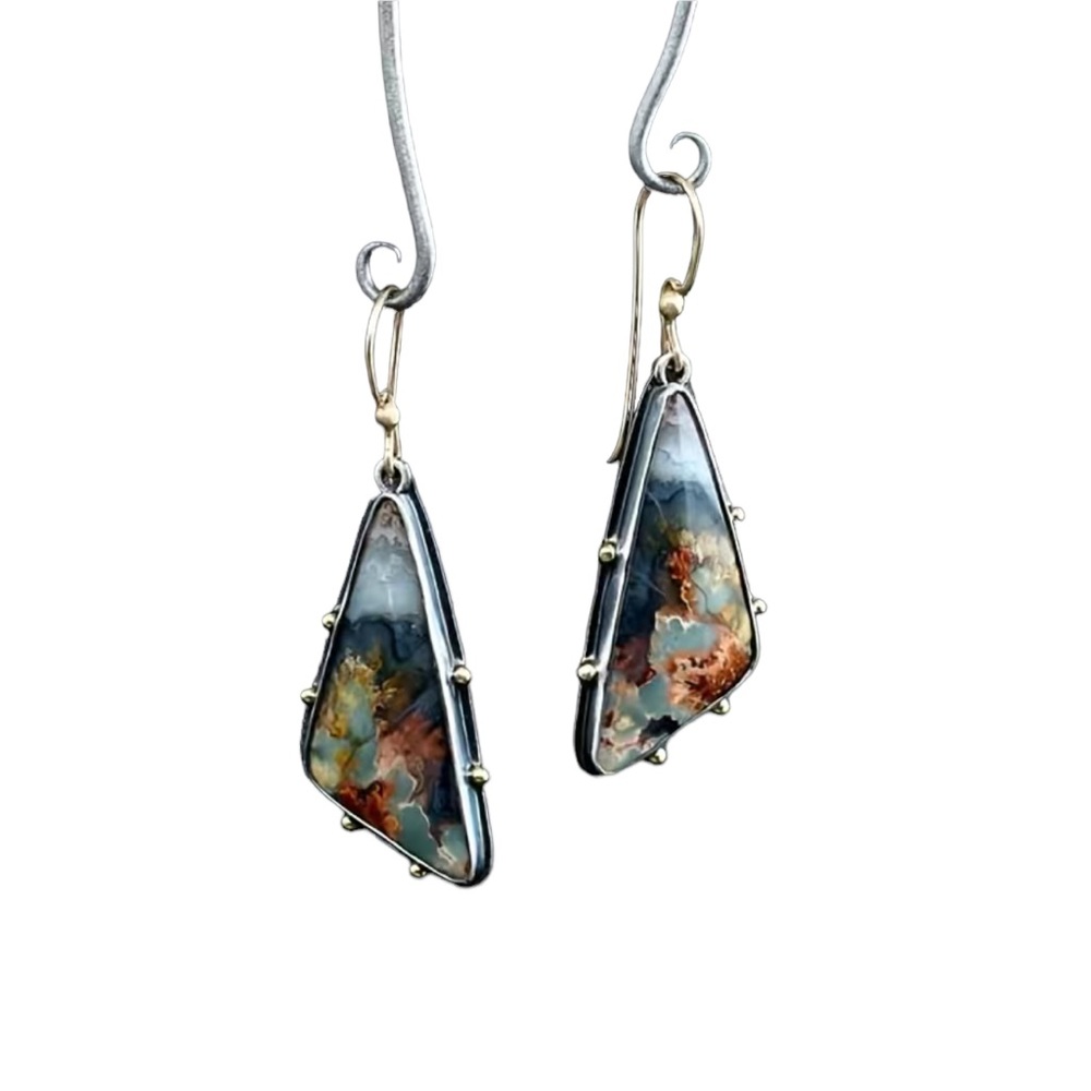 Marbled Irregular Shape Drop Style Earrings - Picture 4 of 6